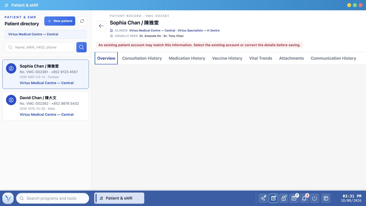 Patient Overview current runtime issue
