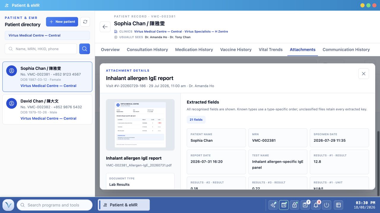 Attachment details and OCR preview
